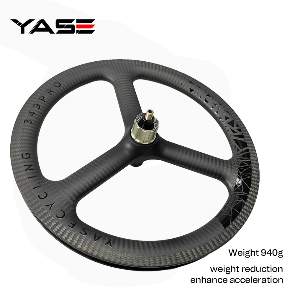 YASE 16inch 349 3 spokes carbon wheels V brake 3/7 speed 950g brompton bicycle carbon wheelset 74/112mm