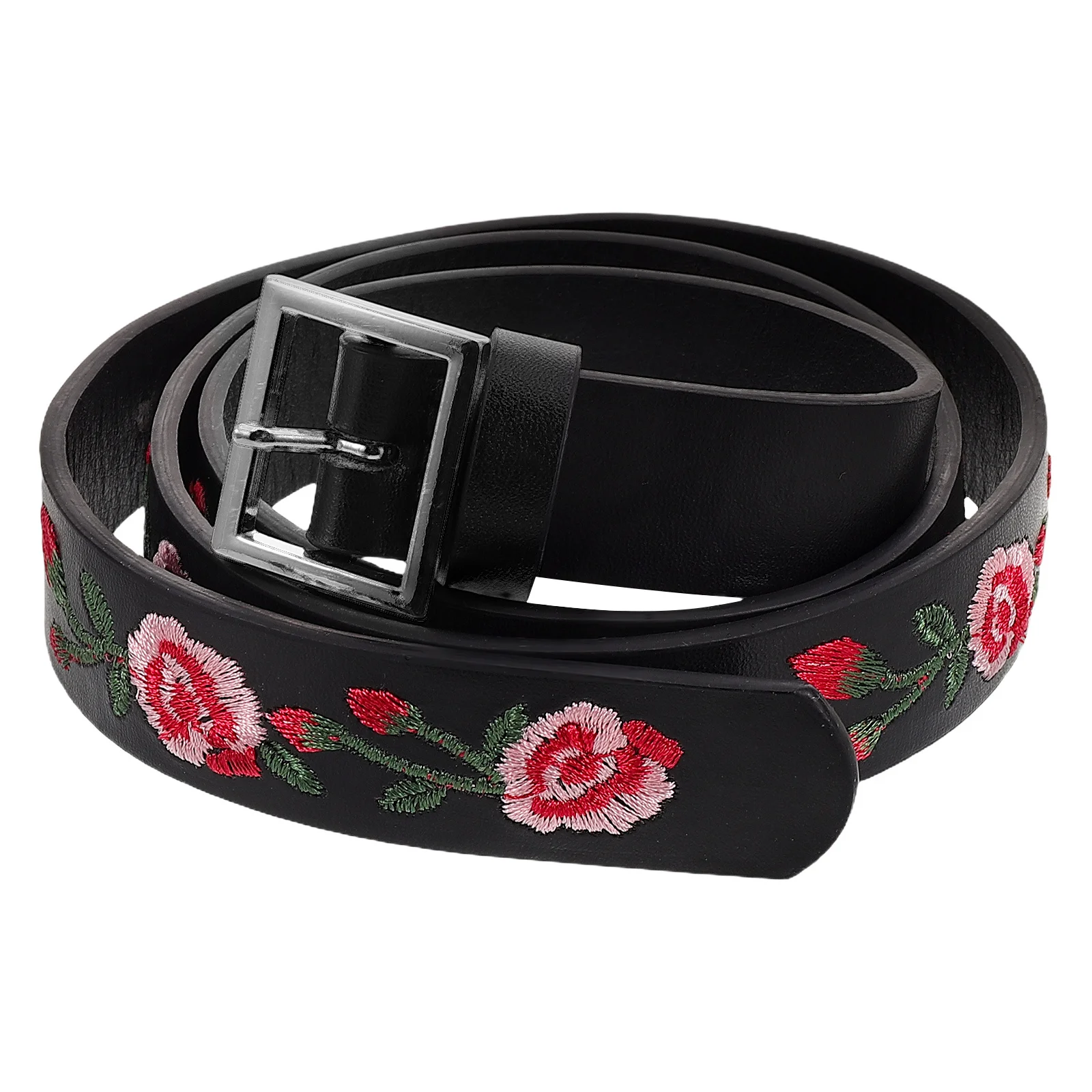 

Sophisticated Embroidered Rose Belt Adjustable PU Sash for Women's Dresses and Jeans Accessories Flower Sash Belt