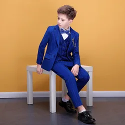 Teenager Kids Tuxedo Costume Children Luxurious Jacket Vest Pants Bowtie 4PCS Photograph Suit Flower Boys Formal Wedding Dress