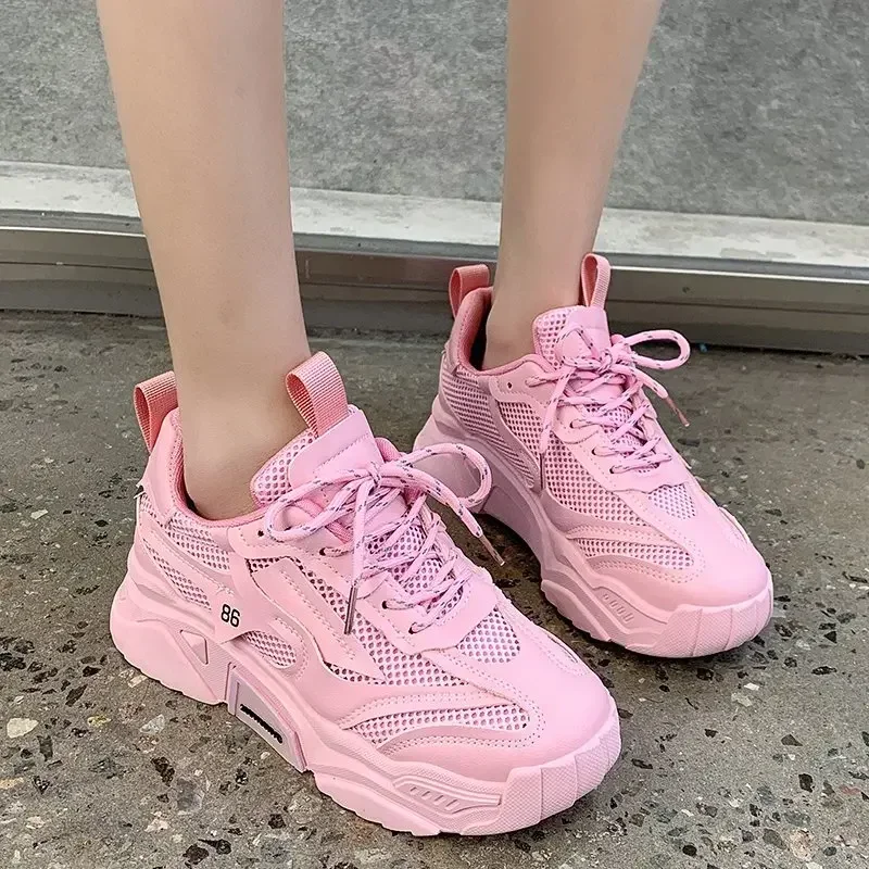 2024 New Spring Autumn Platform Sneakers Women Casual Lace Up Thick Bottom Walking Shoes Woman Non Slip Yellow Sneakers Mujer