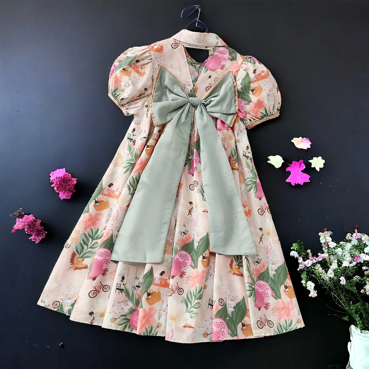 Baby Kids Flower Shirt Dresses for Girls Outfits Bohemia Prom Summer Short Sleeve Children Lolita Costumes 5 6 7 8 9 11 13 Years