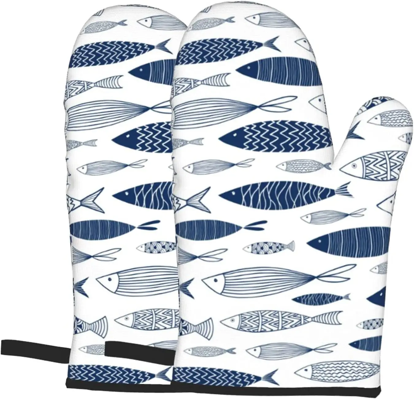 Blue Fishes Oven Mitts/Gloves 1 Pair, for Home Kitchen Cooking Baking BBQ for Women/Men