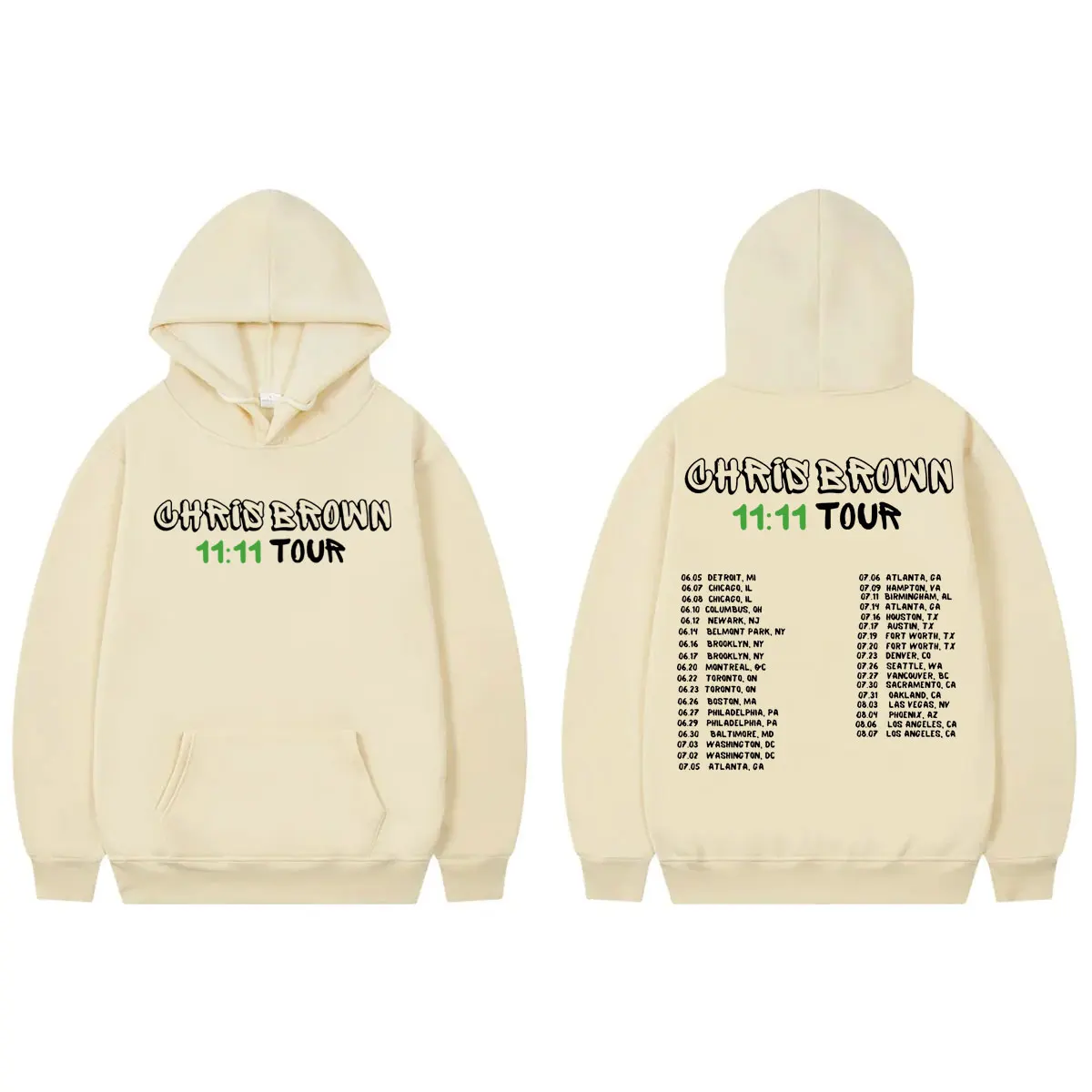 Rapper Chris Brown 11:11 Tour Double Sided Print Hoodie Fashion Casual Long Sleeve Sweatshirts Unisex Oversized Fleece Pullovers
