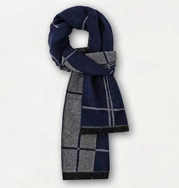 Men's Winter Warm Scarf Premium Cashmere Feel, Luxuriously Soft Long Plaid Pattern