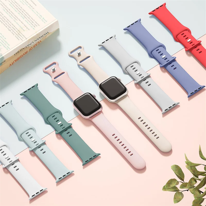 Silicone band For Apple Watch Strap 44mm 40mm 45mm 41mm 42-38mm 44 mm bracelet iwatch band series 8 7 se 3 4 5 6 9 ultra 2 49mm