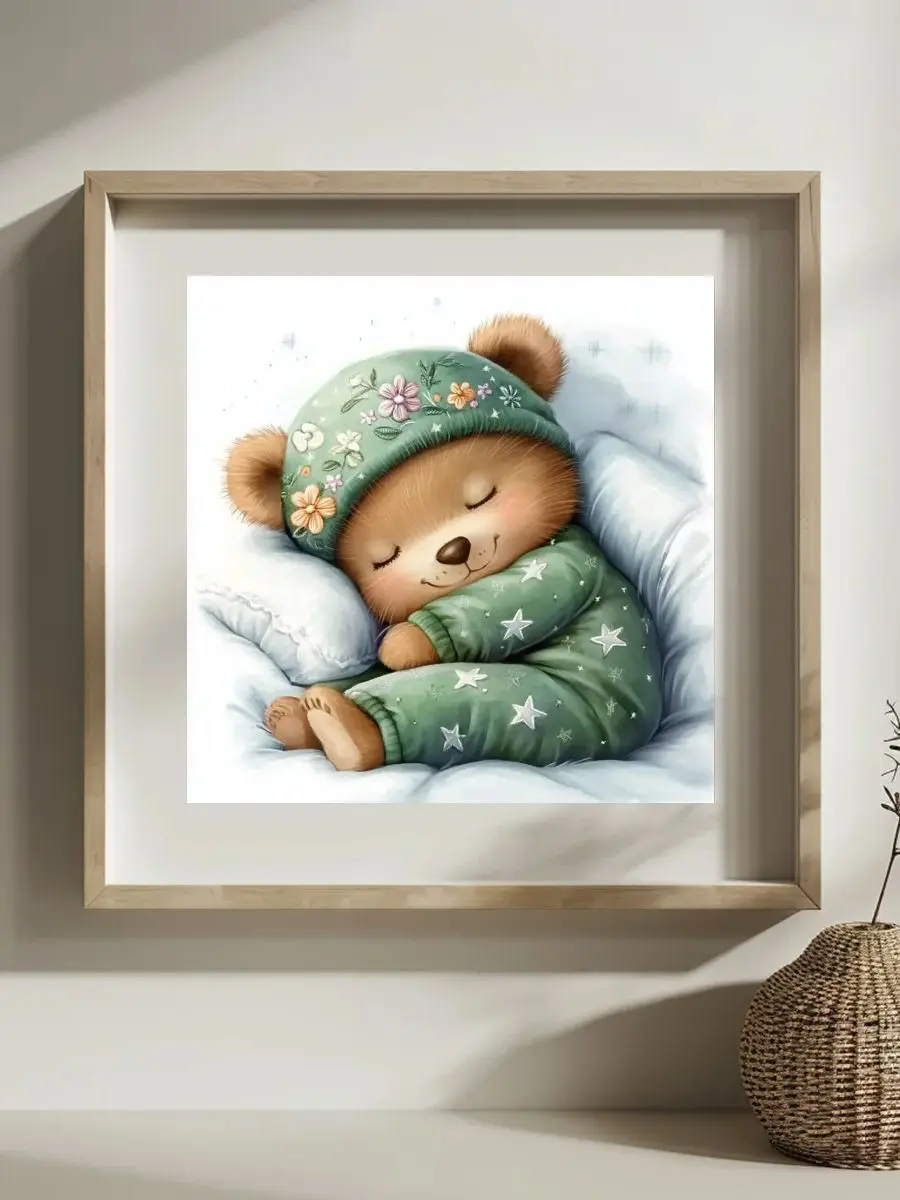 1 Stück 30x30 cm/11,8 Zoll „Der schlafende kleine Bär“ Kreuzstich-Set DIY-Kit 11CT/14CT Wanddekoration Neuheit Hängendes Gemälde – Detail 1