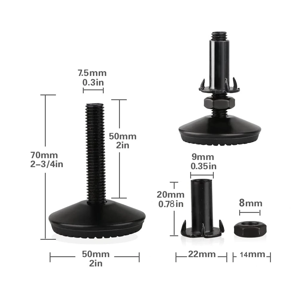 Tofficu 12-Pack Adjustable Furniture Levelers – Heavy Duty Leveling Feet With Tee Nuts For Cabinets, Tables & Chairs