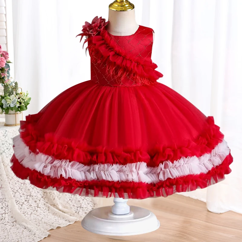 Toddler Girl Baby Dress Formal First Christmas Dinner Costume One Year Old Birthday Party Dress Suitable for 0-4 Year Old Babies