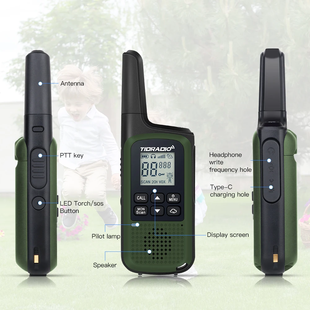 TIDRADIO Long Range Two Way Radio, FRS Mini Walkie Talkie, NOAA tempo VOX, Carregamento tipo C, Camping, TD-M2, 2pcs