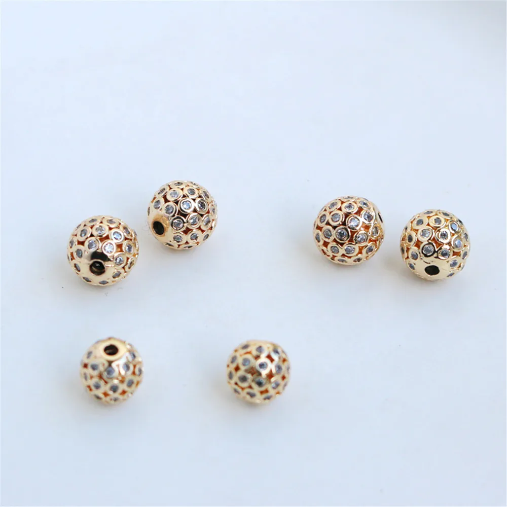 14K Gold Filled Plated Micro set zircon 8mm bracelet necklace round beads DIY through hole round beads jewelry loose beads