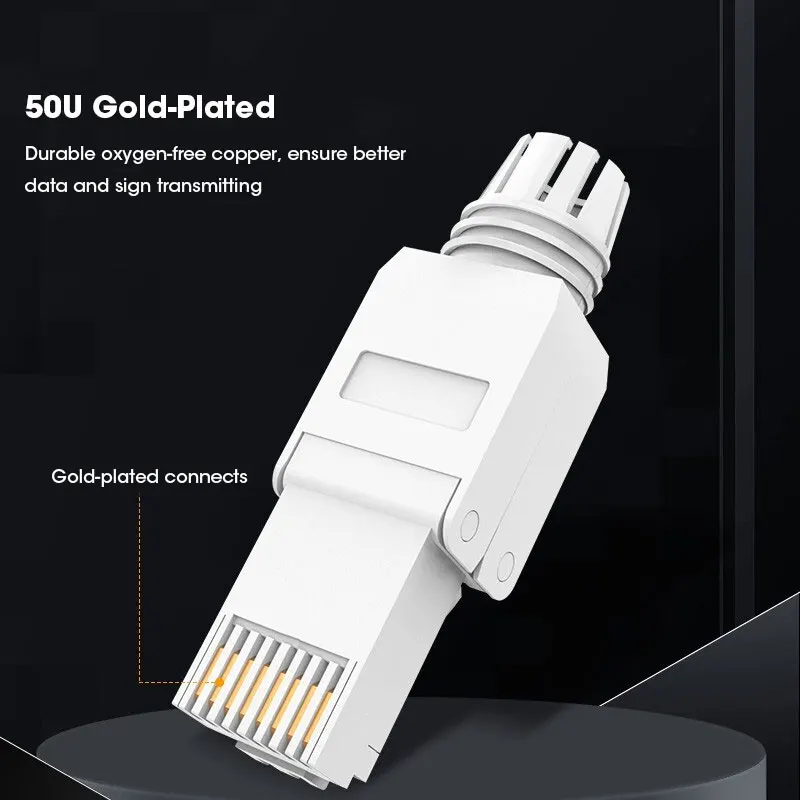 ZoeRax RJ45 Cat6A Cat7 Cat8 Connectors Tool-Free Reusable Shielded Ethernet Termination Plugs for 23AWG SFTP UTP Cable 1PCS