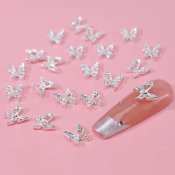 20Pcs Butterfly Nail Charms - Gold Silver Alloy Y2K 3D Hollow Butterfly Nail Rhinestones Shiny Jewelry for Nail Art Decorations