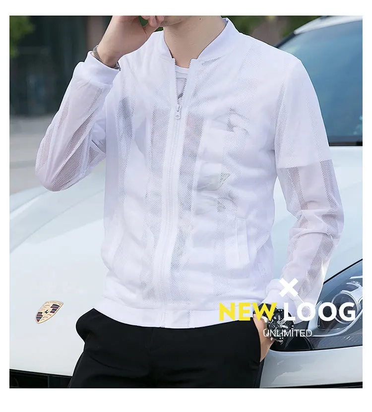 2025 verão nova malha masculina protetor solar roupas ultra-fino respirável roupas de pesca ao ar livre de alta qualidade moda oco topos