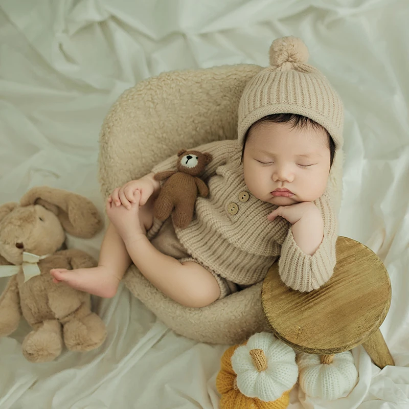 Newborn Photography Costume Home Style Clothing Hairball Hat 2pcs/Set Knitted Children'S Pumpkin Doll Studio Shoot Accessories