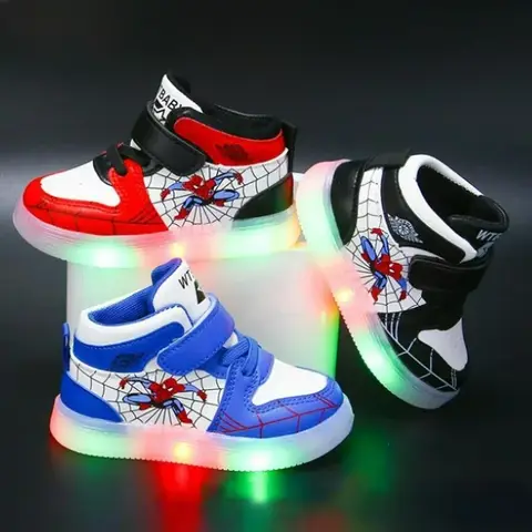   Zapatos de luz Led para niños, zapatillas de deporte Aoger Spiderman a la moda para niños, zapatos informales de cartón para niñas, zapatos deportivos transpirables de Disney para niños