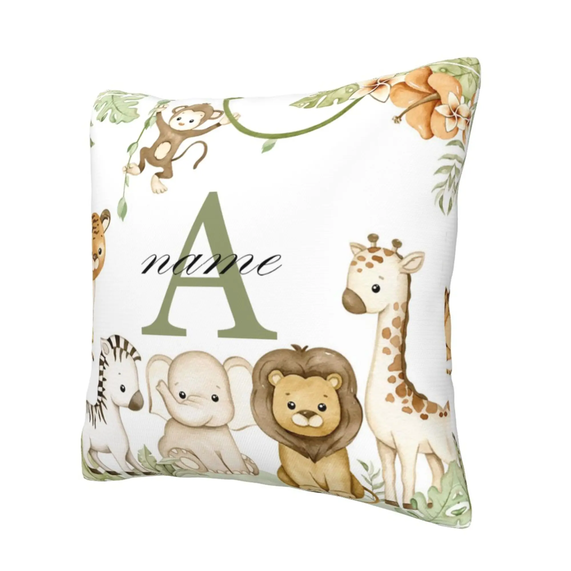 Animal with Name Pillow Case Personalized Pillow Dust Cover Bedroom Kids Wild Party Decoration Pillowcase Birthday Children Gift