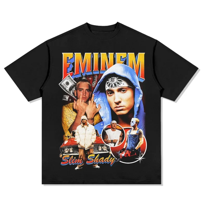 

The newly launched Eminem rap artist print 100% cotton T-shirt for men a retro hip-hop street short-sleeved T-shirt