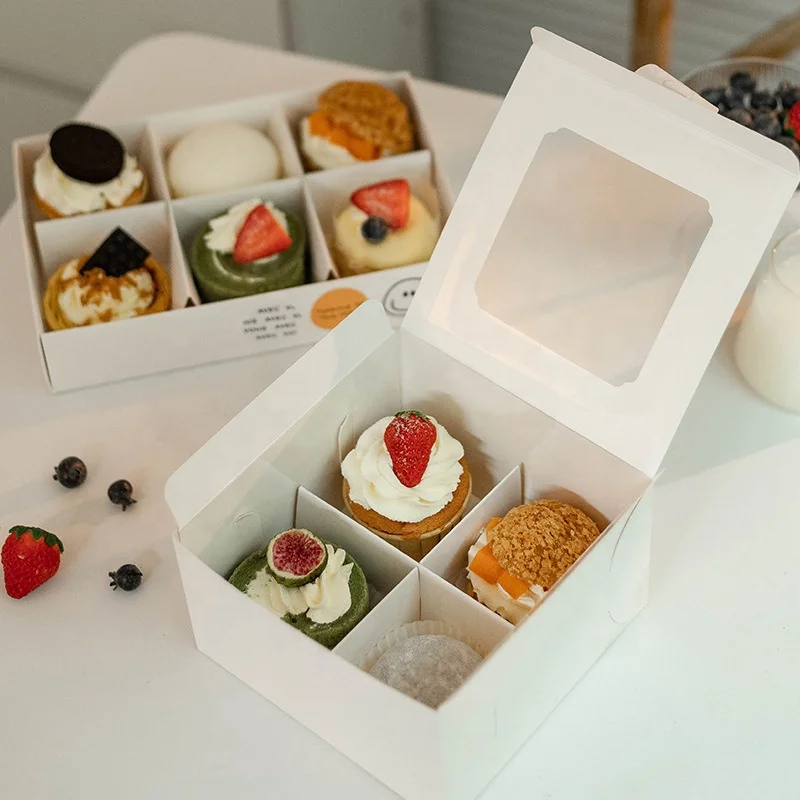 Kunden spezifisches Produkt benutzer definiertes Logo verteilen Obst kuchen Donut Verpackungs boxen biologisch abbaubare weiße Pappe Bäckerei Cupcake Box