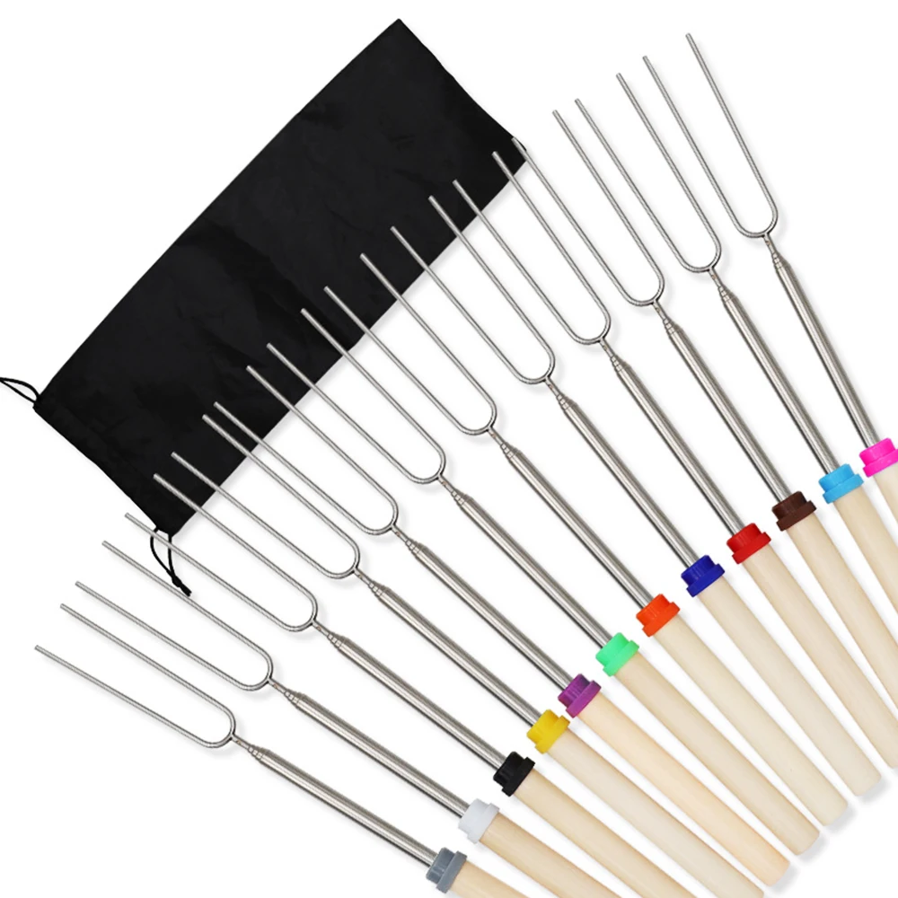 Palo para asar colorido, negro/morado/blanco/café/luz/azul, apto para uso para barbacoa, malvavisco, bola de pescado, salchicha, tomate, 1 ud.