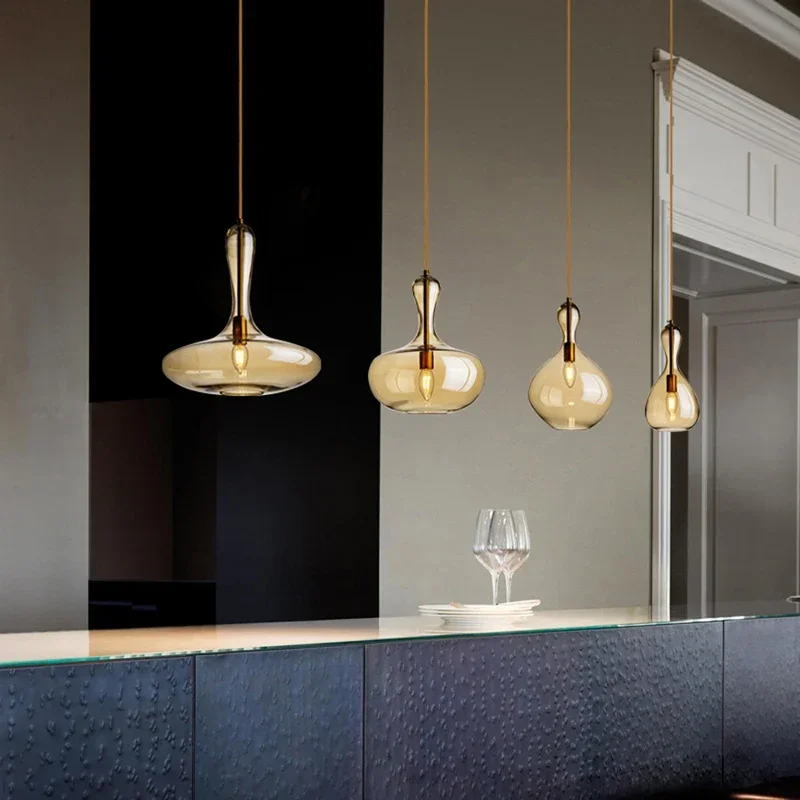 

Nordic Amber Glass LED Pendant Lights for Living Room Dining Room Kitchen Island Bar Lighting Ceiling Hanging Lamp Light Fixture
