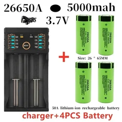 2024 New Original high quality 26650 battery 5000mAh 3.7V 50A lithium ion rechargeable battery for 26650A LED flashlight+charger