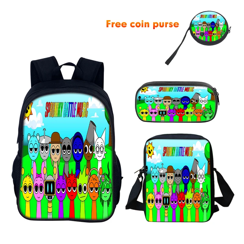 Sprunki การ์ตูนเด็กโรงเรียนกระเป๋าเป้สะพายหลังพร้อมกระเป๋าสะพายกระเป๋าดินสอโรงเรียนนักเรียนกระเป๋า Mochila สําหรับชายหญิงที่ดีที่สุดของขวัญ