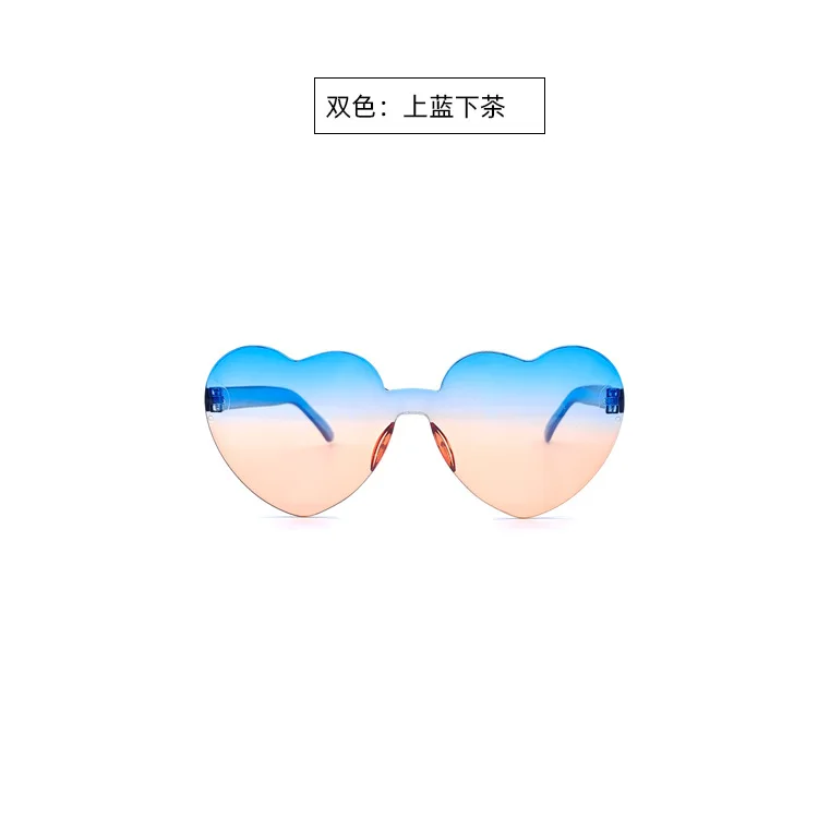 New Love Sunglasses Jelly Colored Frameless Heart Shaped Conjoined Glasses Dazzling Colors Peach Heart Sunglasses