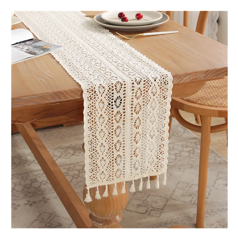 Macrame Table Runner,Farmhouse Cotton Lace,Boho Taperunner,Vintage Style, Home Shower, Country Wedding Party, Coffee Table Decor