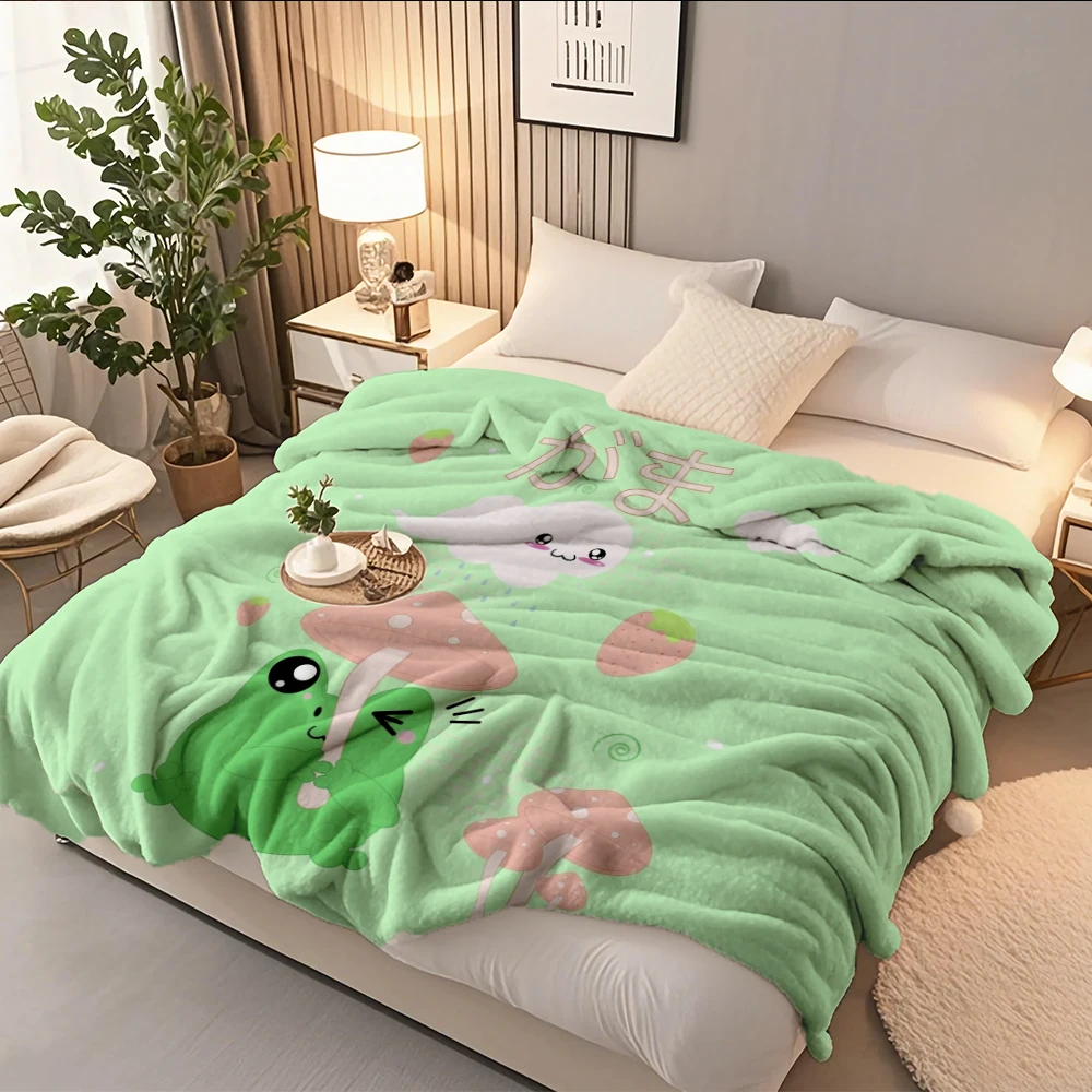 

Trendy Flannel Cozy Blanket Cottagecore Kawaii Frog Japanese Nautical Sherpa Throw Reversible Blanket Lightweight Skin-friendly