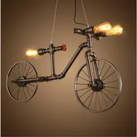 American Vintage Industrial Pendant Steampunk Lamp Antique Bicycle Shade Loft Hanging Lamp Water Pipe Wrought Iron Ceiling Light