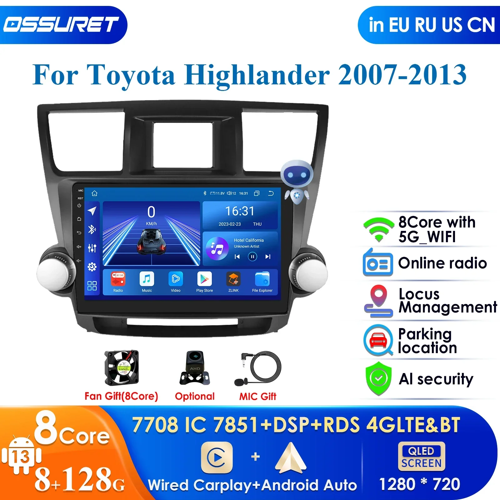 

4G-LTE Carplay DSP Android Car Radio for Toyota Highlander 2 XU40 2007 - 2013 Stereo Multimedia Video Player Auto Navigation GPS