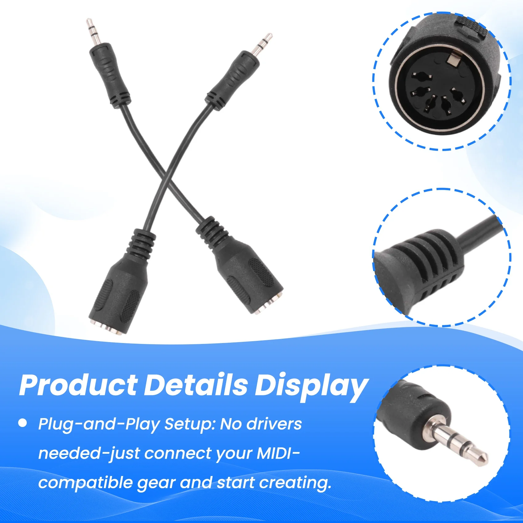 ABGI 2Pcs Type-A MIDI to 3.5mm Adapter, 5.9