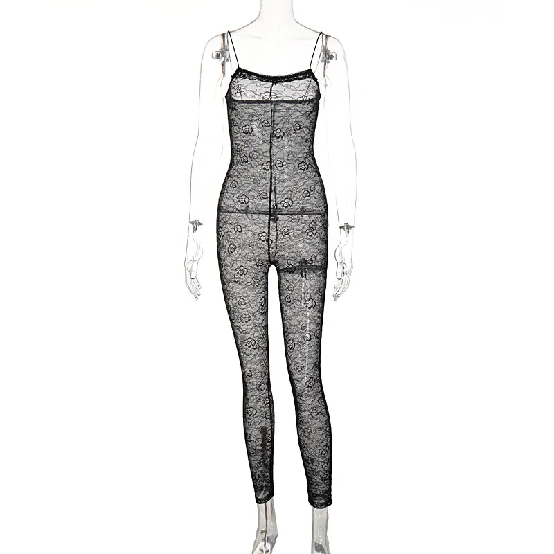 European and American cross-border women\'s clothing 2022 new summer gauze perspective sexy backless suspenders jumpsuit women17