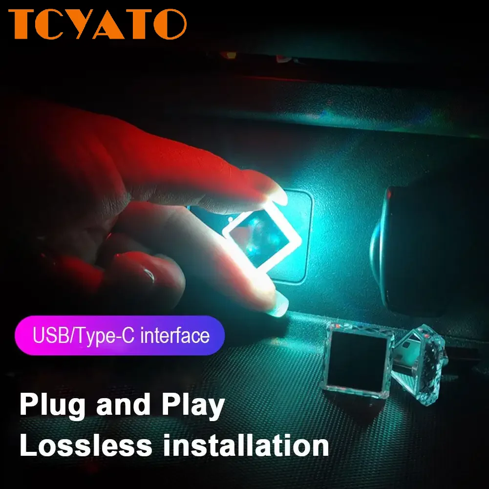 

Многоцветная автомобильная подсветка TCYATO USB/Type-C, светодиодные атмосферные огни для интерьера автомобиля, простая установка