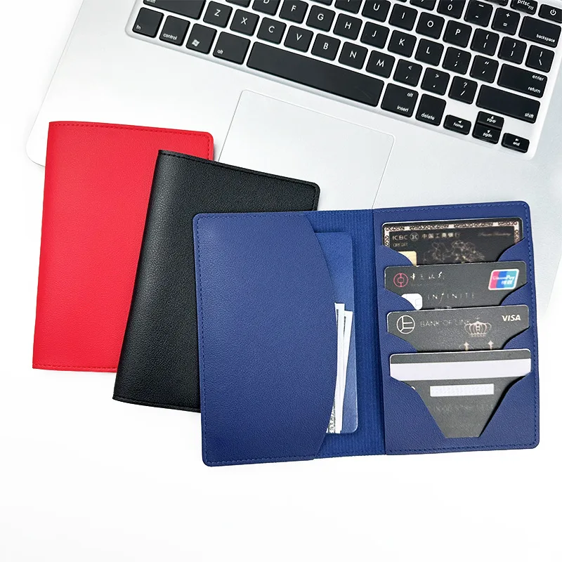 

Travel ID Card Passport Holder Ticket Card Slot Passport Cover Solid Color Leather Clip Passport Credit Holder Business Wallet
