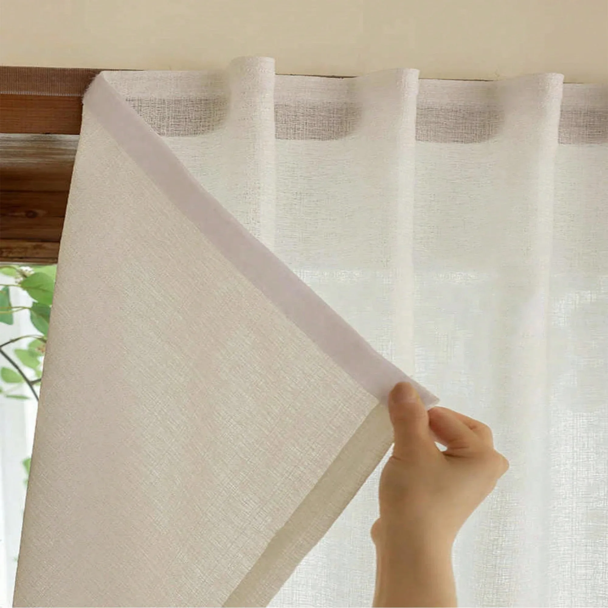 1 Stück weißer selbstklebender Vorhang mit Lichtblockierungsfunktion, für Schlafzimmer, Wohnzimmer, mit integriertem Design, ideal.