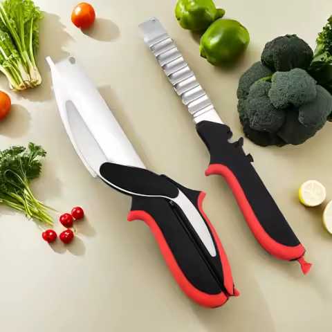 Separable Kitchen knife Cutting Board Scissors with Wavy Waffle Knife Vegetable Chop Scissors Easy Cutter Multifunction Cutter