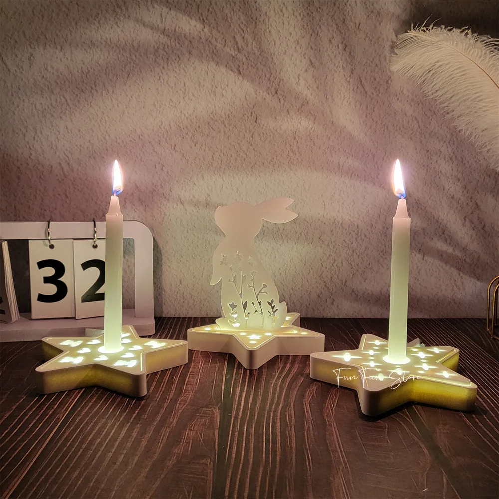 DIY Star Projection Candlestick Decoration DIY Silicone Mold 3D Creative Handmade Candle Holder Plaster Drop Glue Making Tool