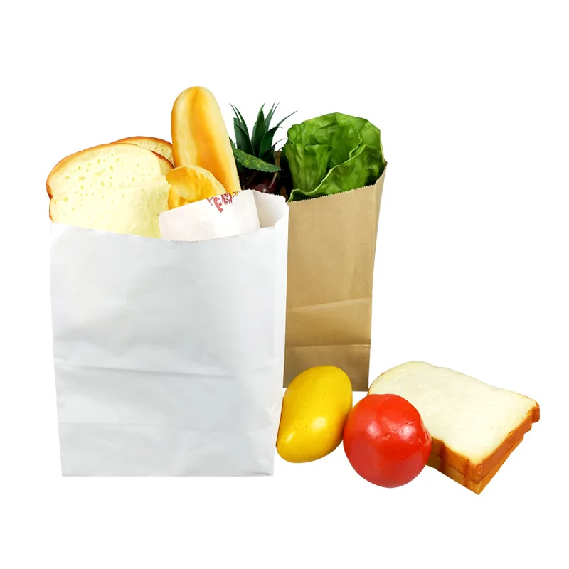 50pcs/lot Oil-proof White Paper Bags Square Bottom Food Gift Kraft Baking Packaging Bag Storage Bags Custom Print Logo