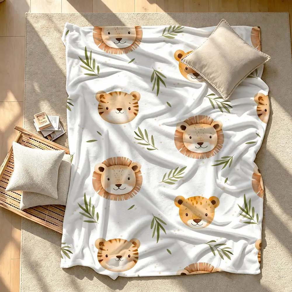 Animal Theme Lion Throw Short Plush Throw Blanket Soft Skin-Friendly Multi-Scene Home Office