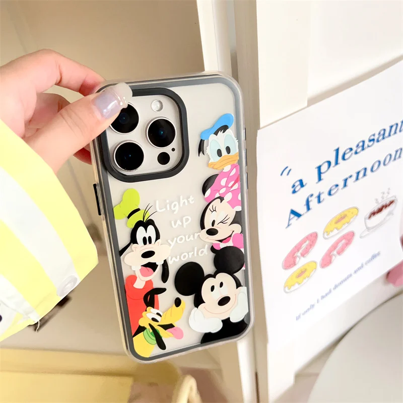 Disney Buddy Cute Mickey Minne Bluto Goofy Anti Fall Phone Case For iPhone 13 14 15 16 Pro Max Funny Cartoon Clear Protect Cover