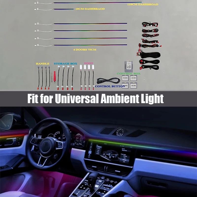 

Symphony Car Universal Ambient Light 128 Color RGB Interior Acrylic Guide Fiber Optic Atmosphere Lamp 18 in 1 App Control