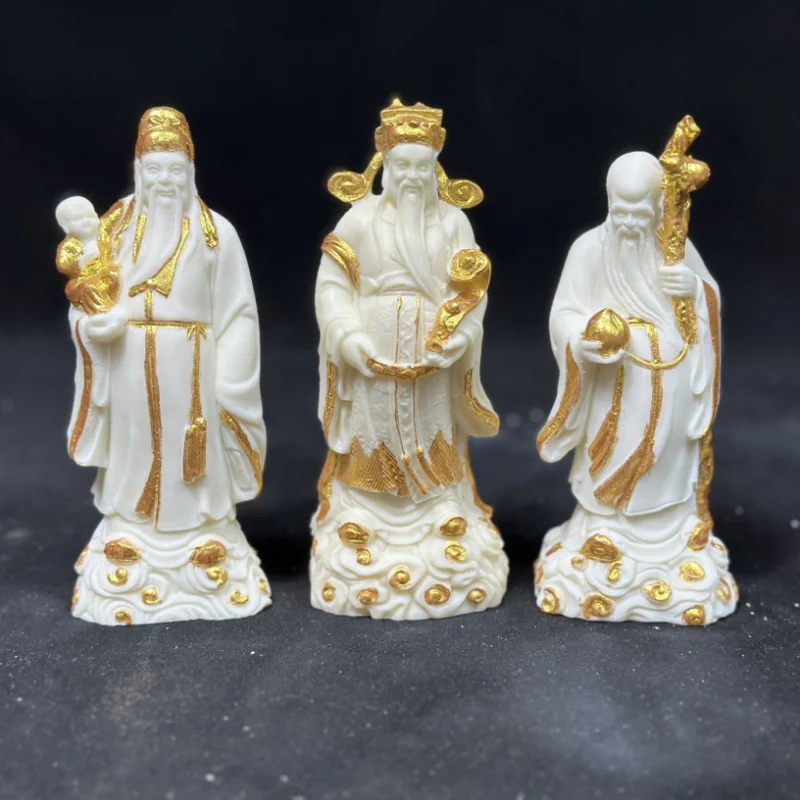 Ivory Nut Gold-Plated Fu Lu Shou Fortune, Prosperity and Longevity Home Living Room Desktop Crafts Decoration Birthday Birthday