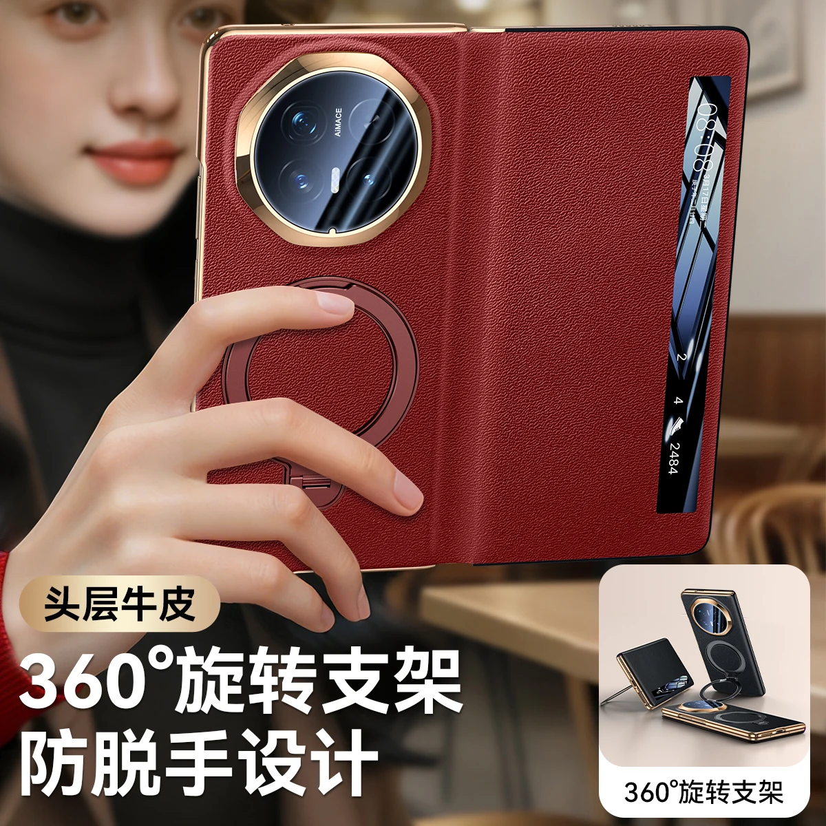 

360 Rotation Holder For Honor Magic V6 Case Smart Genuine Leather Flip Cases Mobile Phone Back Cover