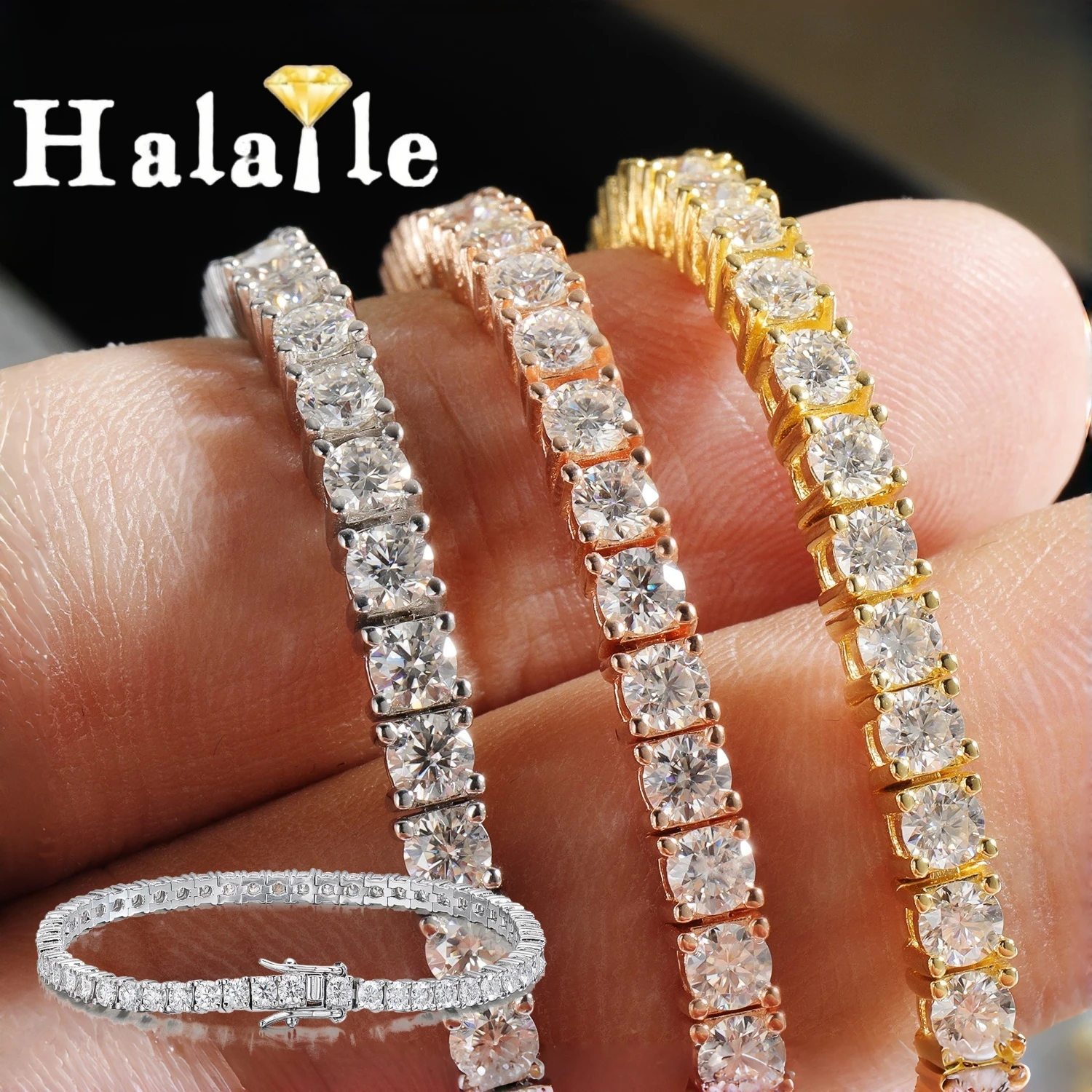 

Браслет-цепочка Halaile 0.06-1CT из муассанита и стерлингового серебра S925, ювелирное украшение для женщин и мужчин, модный хип-хоп аксессуар, блестящий подарок