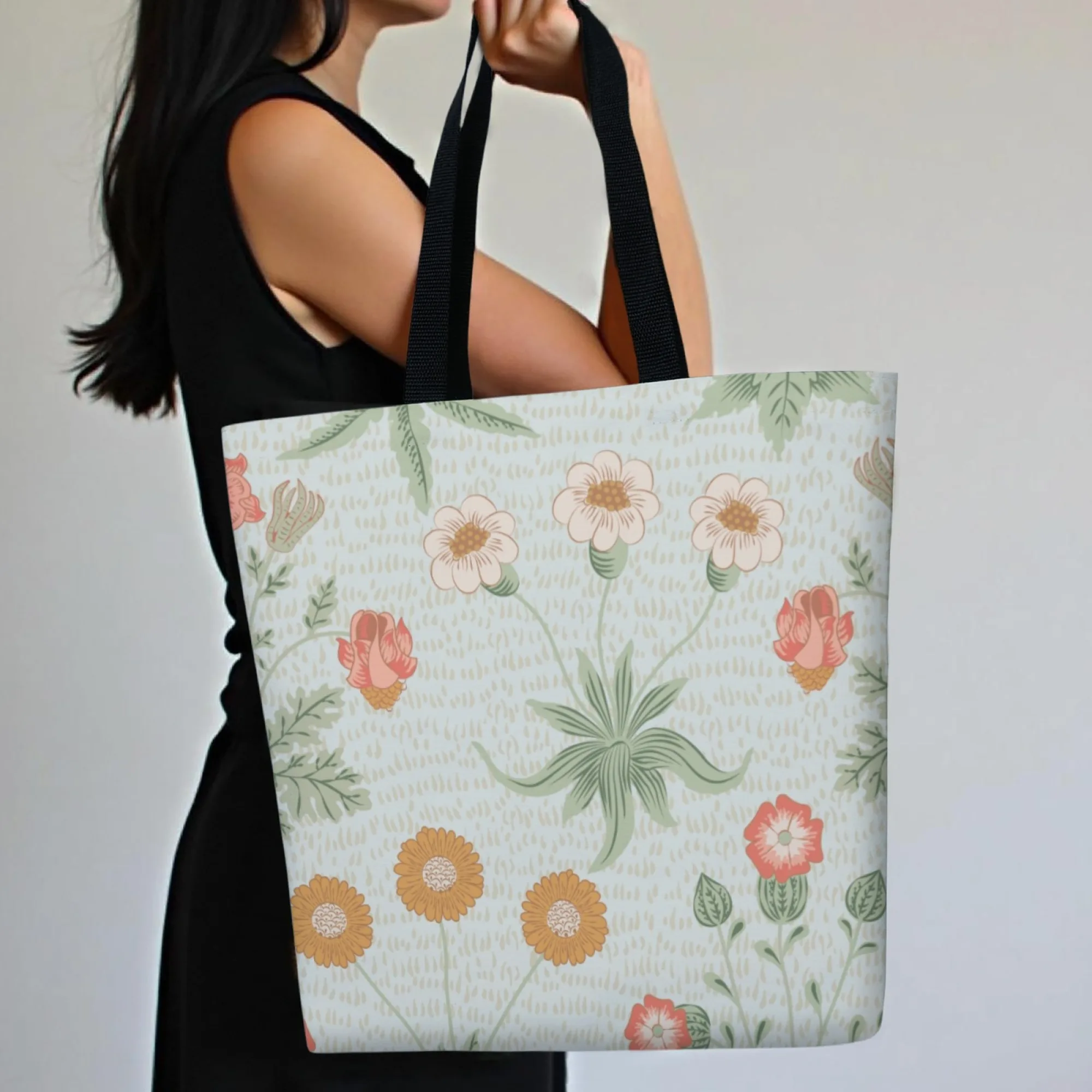 내구성 있는 빈티지 식물 캔버스 토트 여성 가방 연한 파란색 다채로운 꽃무늬 대용량 캐주얼 핸드백 여행용