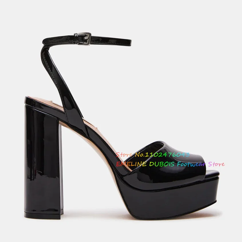 Black Suede Platform Chunky Heel Sandals Women Peep Toe Buckle Strap Block Heel Crossed Ankle Strap Party Dress Shoes