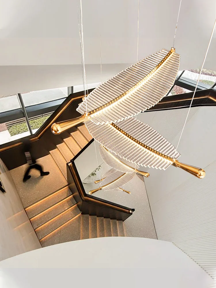 Glass Rotary Staircase Cdelier Loft Duplex Living Room Villa Hollow Thermocline Long Sales Department Hotel Lamps