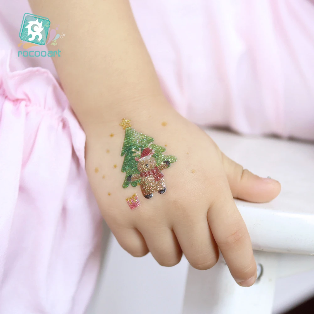 Latest Children Birthday Gift Rocooart Brand EC Lovely Face Glitter Christmas Stickers Temporary Tattoos for Kid