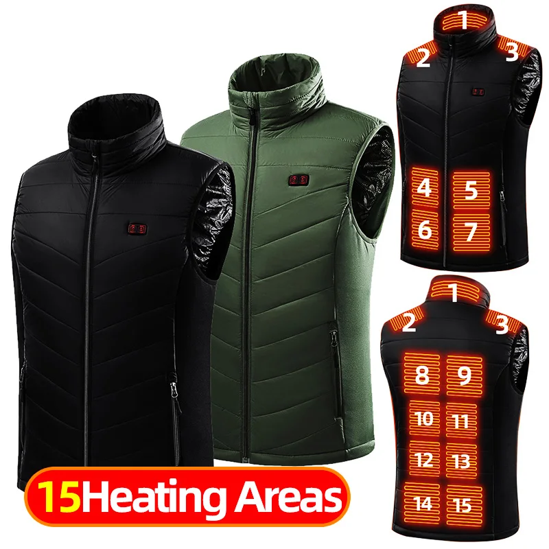 15 Areas Motorcycle Heated Vest Men Lightweight USB Electric Self Heating Vest Women Rechargeable Heated Jacket Thermal Clothes